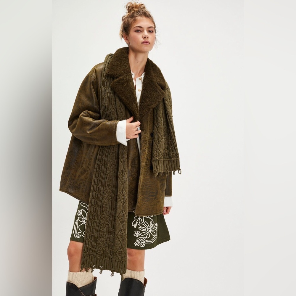 Closed Shearling Coat in Clover Green